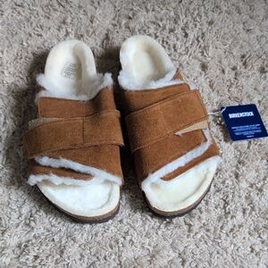 Birkenstock Brown and White Cozy Slippers